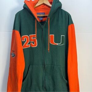 Champs Sports University Of Miami 25 Letterman Jacket Full Zip Sweater Sz Large
